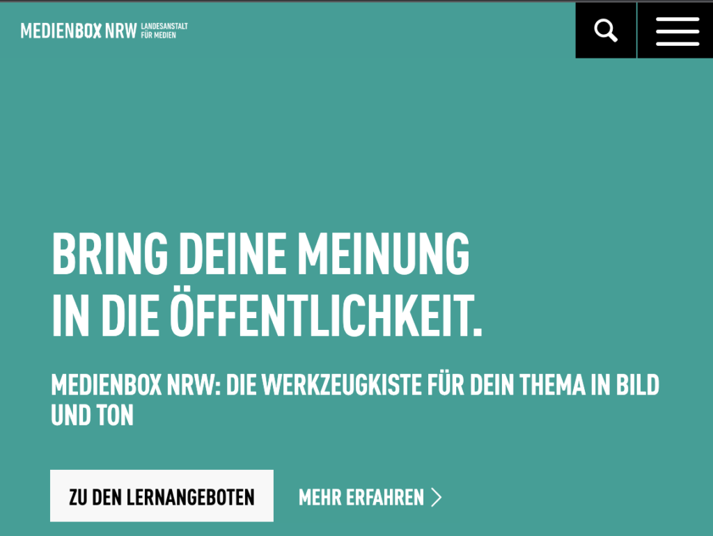 Screenshot der Startseite von medienboxnrw.de